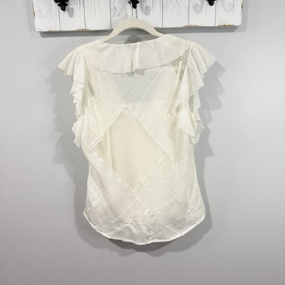 Lauren Ralph Lauren Patchwork Tulle Gauze Blouse Ivory Lined Tank Size M - Picture 5 of 5